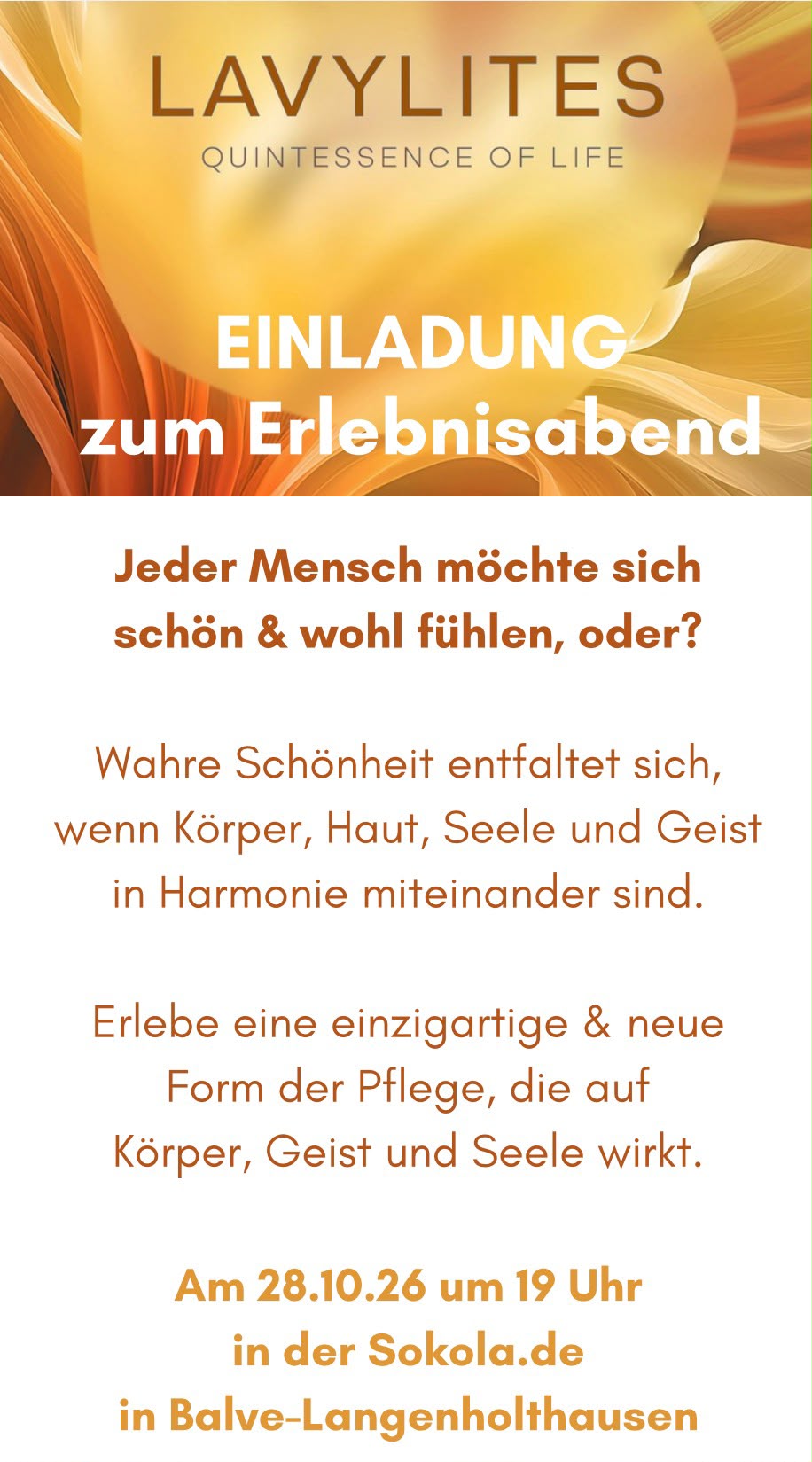 Einladung zum Lavylites-Erlebnisabend am 28.10.2026, Sokola.de in Balve-Langenholthausen